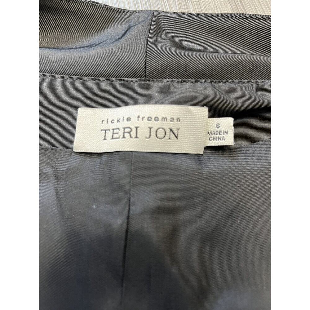 TERI JON RICKIE FREEMAN Black Silk Cropped 3/4 Sleeve Evening Blazer Jacket 6 - Picture 3 of 4